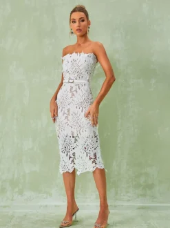 Despina White Lace Midi Dress