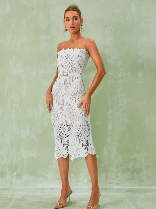 Despina White Lace Midi Dress