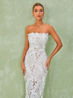 Despina White Lace Midi Dress