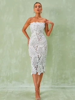 Despina White Lace Midi Dress