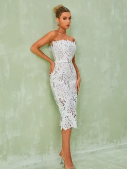 Despina White Lace Midi Dress