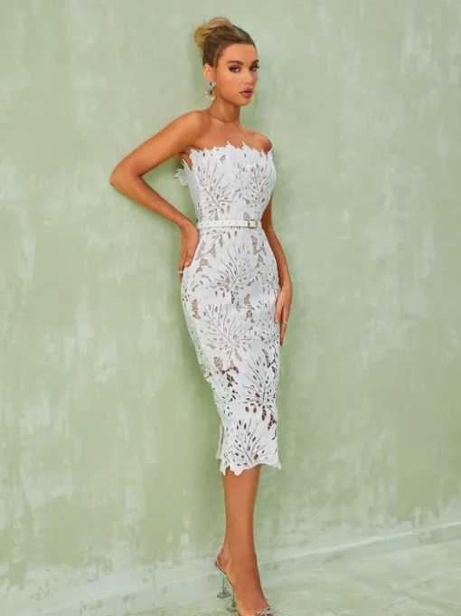 Despina White Lace Midi Dress