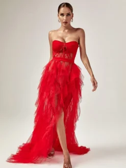 Dorothy Tulle Maxi Dress In Red