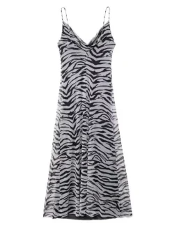 Drynthia Spaghetti Zebra Midi Dress In Grey