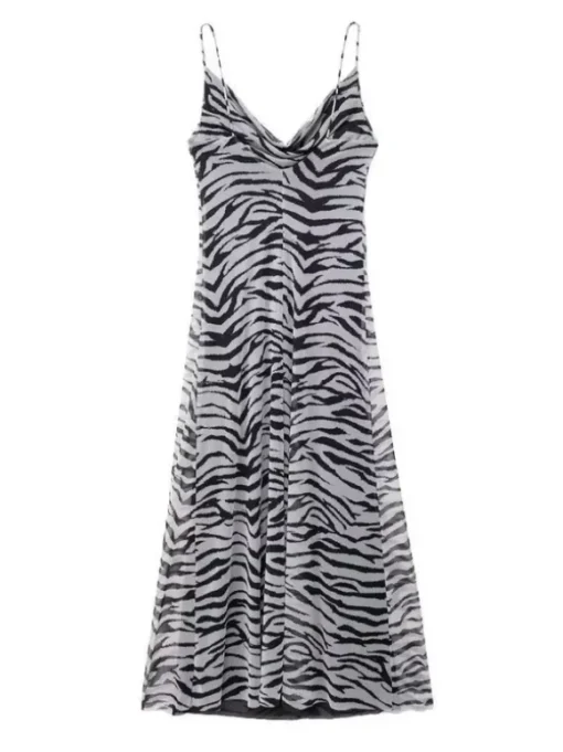 Drynthia Spaghetti Zebra Midi Dress In Grey