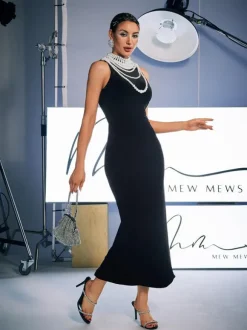 Dustin High Neck Pearl Embellished Maxi Dress