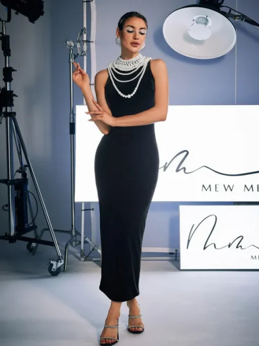 Dustin High Neck Pearl Embellished Maxi Dress