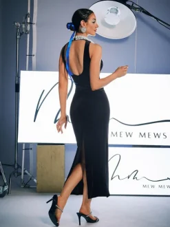 Dustin High Neck Pearl Embellished Maxi Dress