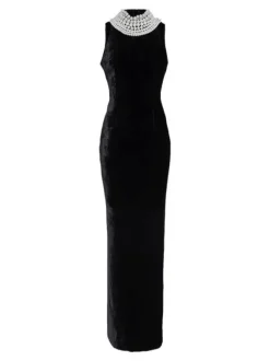 Dustin High Neck Pearl Embellished Maxi Dress