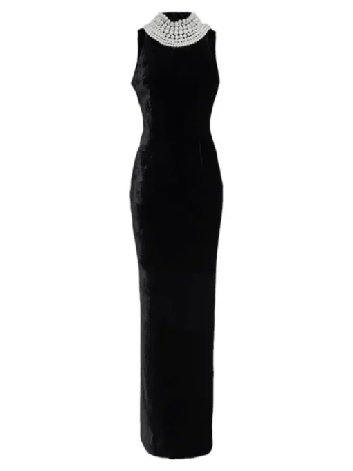 Dustin High Neck Pearl Embellished Maxi Dress