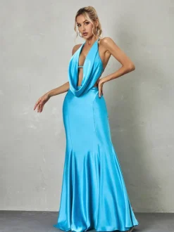 Dymphna Draped Neck Satin Maxi Dress