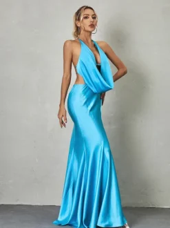 Dymphna Draped Neck Satin Maxi Dress
