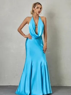 Dymphna Draped Neck Satin Maxi Dress