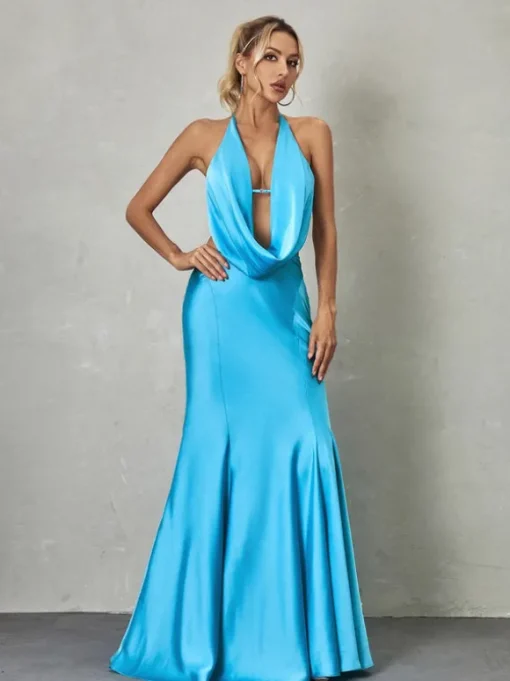 Dymphna Draped Neck Satin Maxi Dress