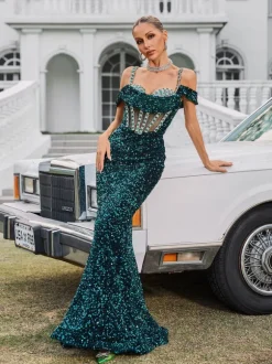 Dyvora Spaghetti Embellished Maxi Dress