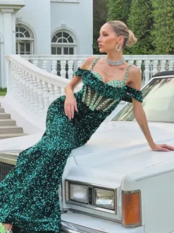 Dyvora Spaghetti Embellished Maxi Dress