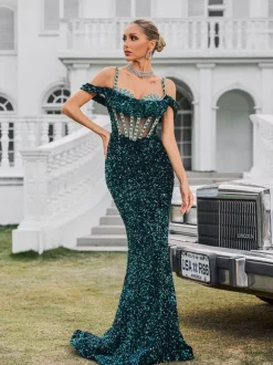 Dyvora Spaghetti Embellished Maxi Dress