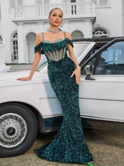 Dyvora Spaghetti Embellished Maxi Dress