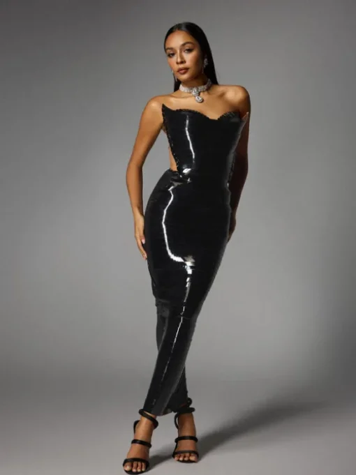 Eadward Strapless Metallic Midi Dress In Black