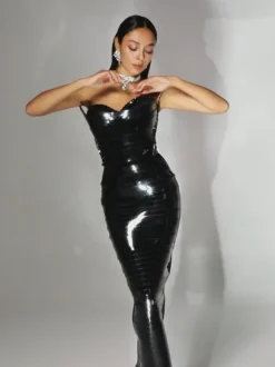 Eadward Strapless Metallic Midi Dress In Black
