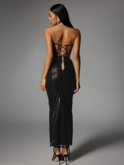 Eadward Strapless Metallic Midi Dress In Black