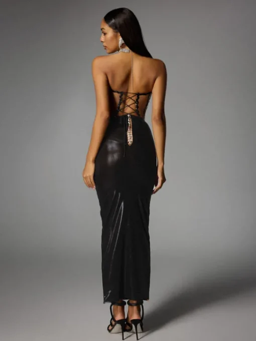 Eadward Strapless Metallic Midi Dress In Black