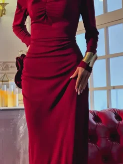 Ebrill Long Sleeve Flower Split Midi Dress
