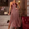 Edaline Halterneck Fringe Midi Dress
