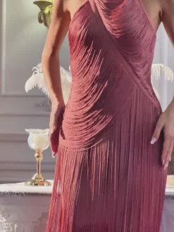 Edaline Halterneck Fringe Midi Dress