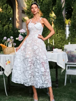 Edena Sleeveless Flower Lace Midi Dress