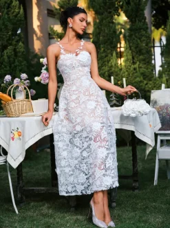 Edena Sleeveless Flower Lace Midi Dress