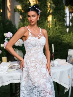 Edena Sleeveless Flower Lace Midi Dress