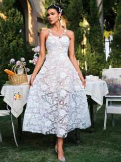 Edena Sleeveless Flower Lace Midi Dress