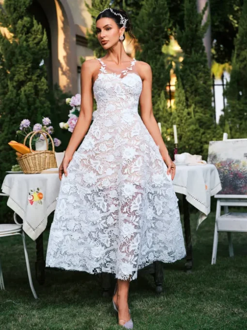 Edena Sleeveless Flower Lace Midi Dress