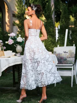 Edena Sleeveless Flower Lace Midi Dress