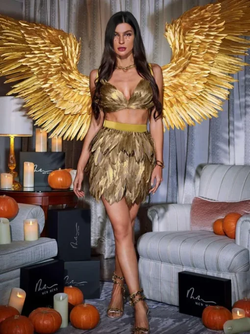 Eir Feather Trimmed Skirt Set