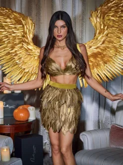 Eir Feather Trimmed Skirt Set