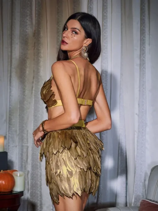 Eir Feather Trimmed Skirt Set
