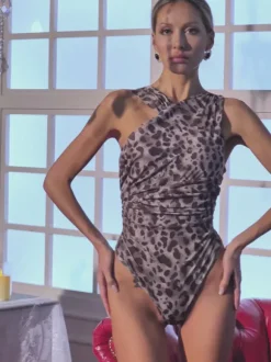 Elemer Leopard Ruched Bodysuit