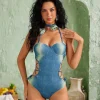 Elijah Flower Denim One Piece Swimsuit