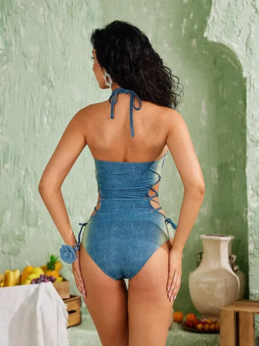 Elijah Flower Denim One Piece Swimsuit