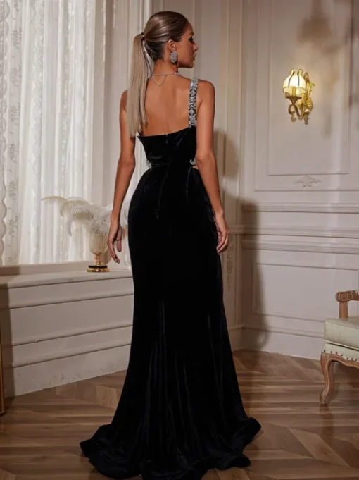 Elissa Floral Crystal Cutout Velvet Mermaid Maxi Dress