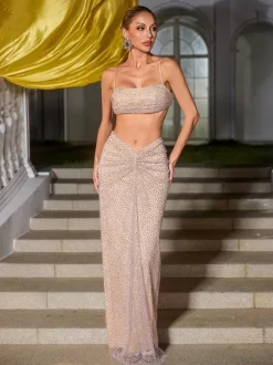 Ellisyn Spaghetti Diamond Ruched Skirt Set