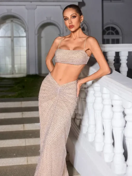 Ellisyn Spaghetti Diamond Ruched Skirt Set