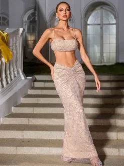 Ellisyn Spaghetti Diamond Ruched Skirt Set