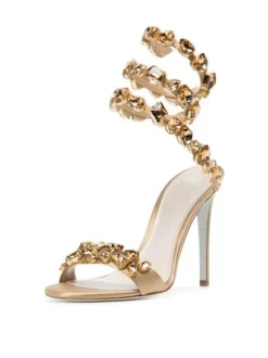 Elyra Snake Rhinestone Sandals In Gold