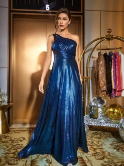 Emeline One Shoulder Satin Maxi Dress