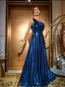 Emeline One Shoulder Satin Maxi Dress