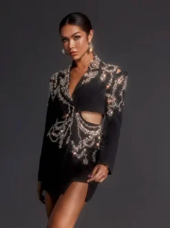 Emelye Long Sleeve Rhinestone Cutout Blazer