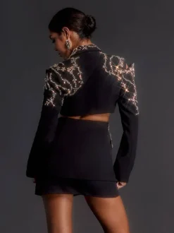 Emelye Long Sleeve Rhinestone Cutout Blazer